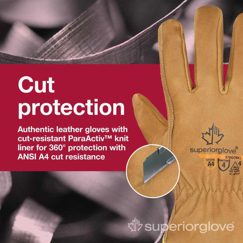 Superior Glove Endura Cut and Water Resistant Leather Work Gloves for Men & Women â€“ 378GOBKL Small (Pack of 1 Pair) - Image 2
